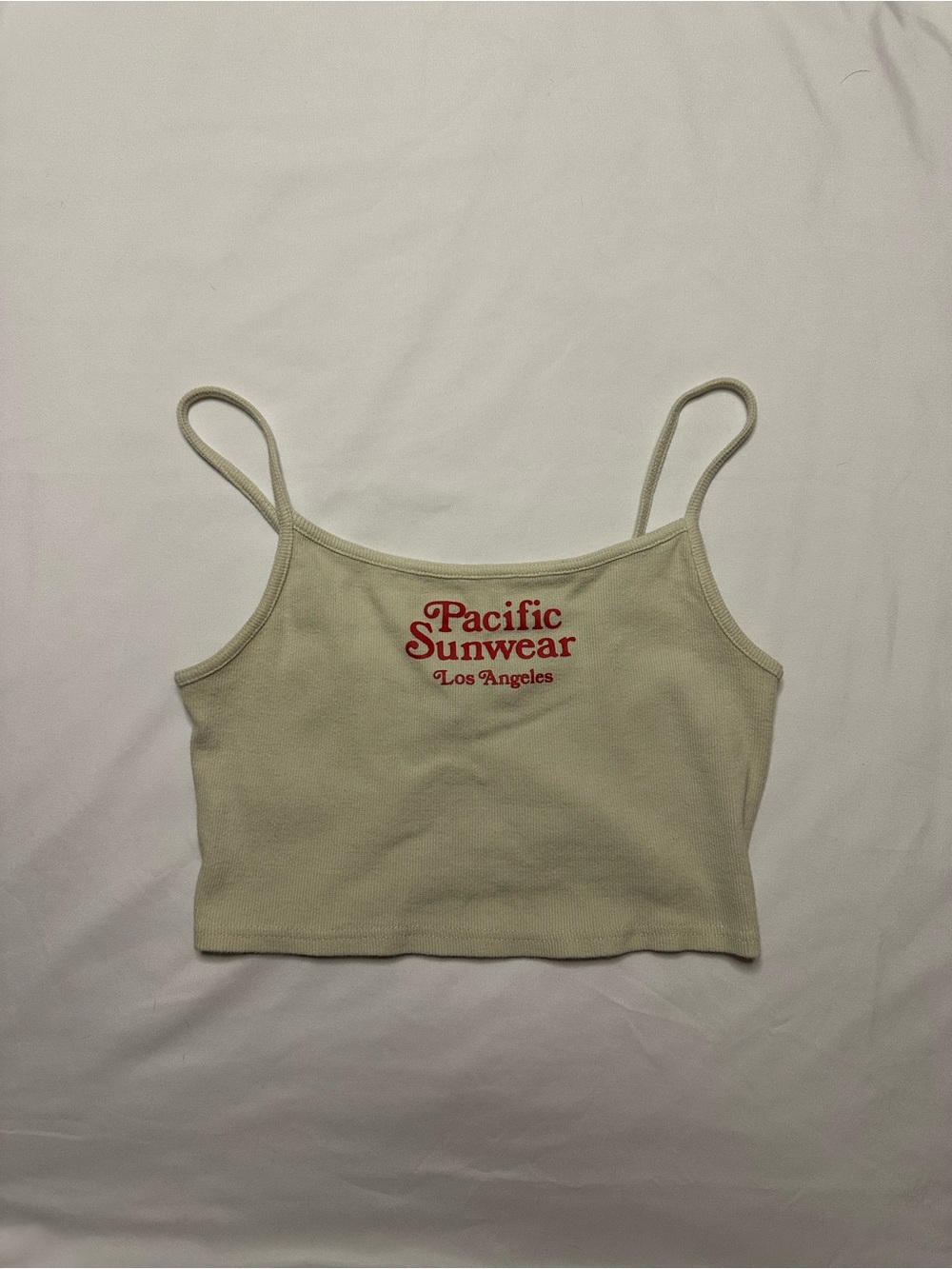 Pacific Sunwear Cream Crop Cami with Red Logo